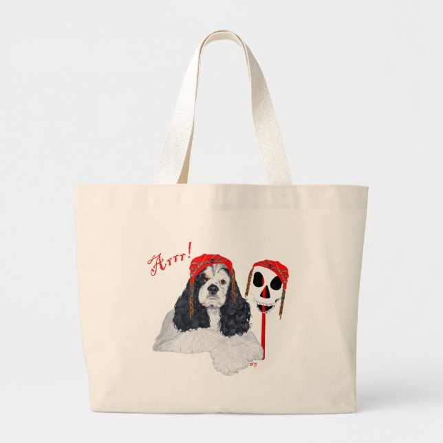 American Cocker Spaniel Pirate Large Tote Bag (Front)