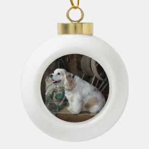 american cocker spaniel sitting ceramic ball christmas ornament