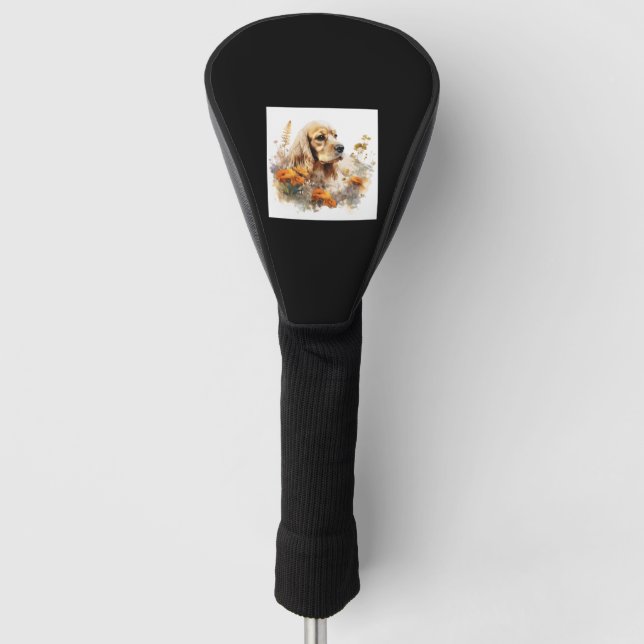 American Cocker Spaniel with Wildflowers 2 Golf Head Cover (Front)