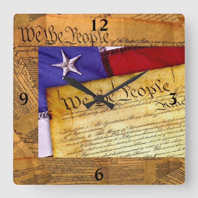 American Constitution We The People Square Wall Clock (Front)