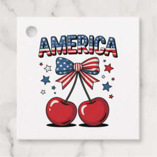 American Coquette Bow Cherry Aesthetic USA Flag Favour Tags
