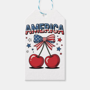 American Coquette Bow Cherry Aesthetic USA Flag Gift Tags