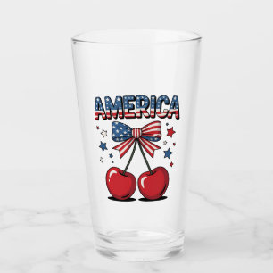 American Coquette Bow Cherry Aesthetic USA Flag Glass