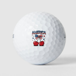 American Coquette Bow Cherry Aesthetic USA Flag  Golf Balls