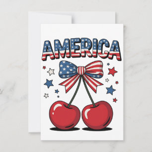 American Coquette Bow Cherry Aesthetic USA Flag Invitation
