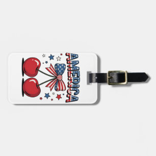 American Coquette Bow Cherry Aesthetic USA Flag Luggage Tag