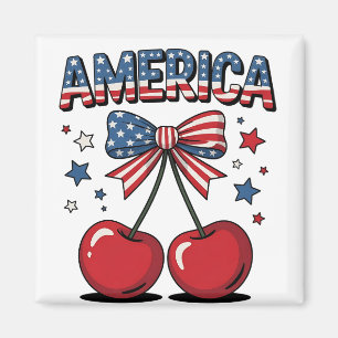 American Coquette Bow Cherry Aesthetic USA Flag Magnet
