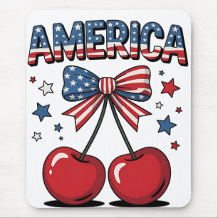 American Coquette Bow Cherry Aesthetic USA Flag Mouse Mat