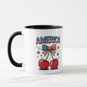 American Coquette Bow Cherry Aesthetic USA Flag  Mug
