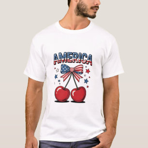 American Coquette Bow Cherry Aesthetic USA Flag T-Shirt