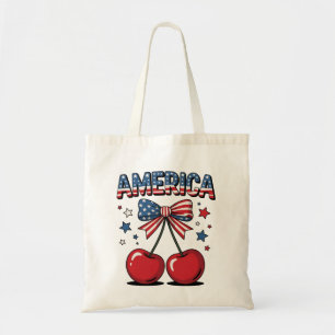 American Coquette Bow Cherry Aesthetic USA Flag Tote Bag