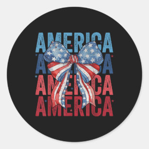 American Coquette Bow Patriotic Usa Flag Happy 4th Classic Round Sticker