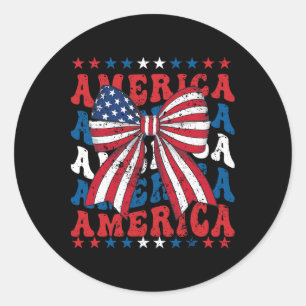 American Coquette Bow Patriotic Usa Flag Happy 4th Classic Round Sticker