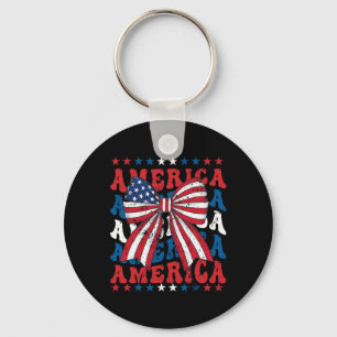 American Coquette Bow Patriotic Usa Flag Happy 4th Key Ring