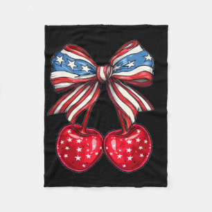 American Coquette Cherry Bow Patriotic Usa Flag 4t Fleece Blanket