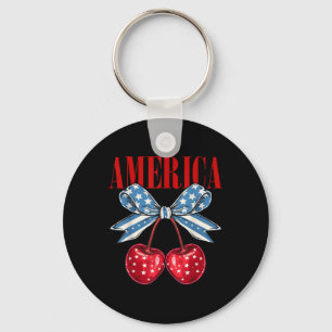 American Coquette Cherry Bow Patriotic Usa Flag 4t Key Ring