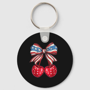 American Coquette Cherry Bow Patriotic Usa Flag 4t Key Ring
