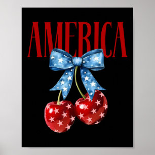 American Coquette Cherry Bow Patriotic Usa Flag 4t Poster