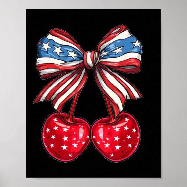 American Coquette Cherry Bow Patriotic Usa Flag 4t Poster (Front)