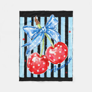 American coquette cherry bow patriotic usa flag fleece blanket