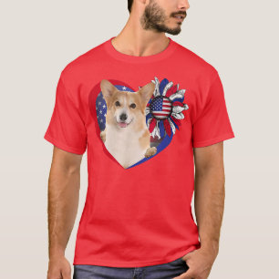 American Corgi Dog Heart 4th Of July USA Flag Patr T-Shirt