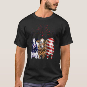 American Cow 4th Of July Leopard Farmer Women Cow T-Shirt