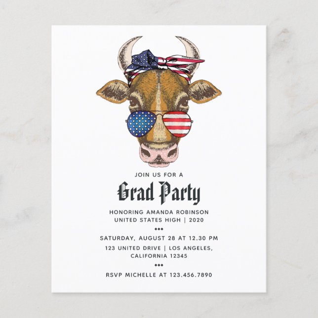 American Cow Graduation Photo Invitation Flyer (Front)