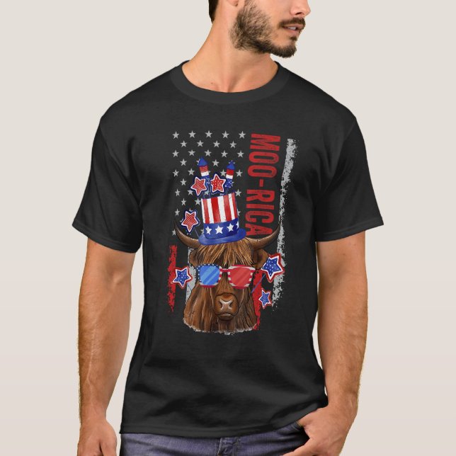 American Cow Western 4th Of July Cow T-Shirt (Front)