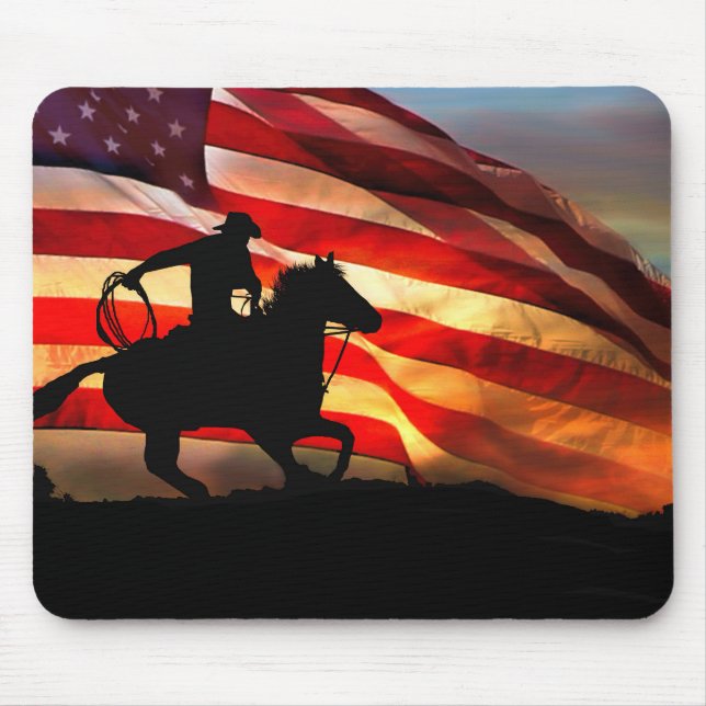 American Cowboy and Flag Mouse Mat (Front)