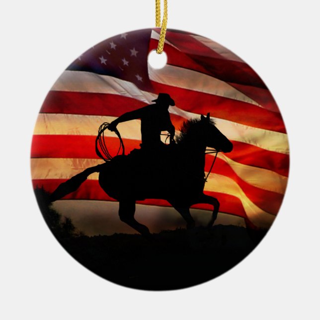 American Cowboy Country Western Christmas Ceramic Tree Decoration (Front)