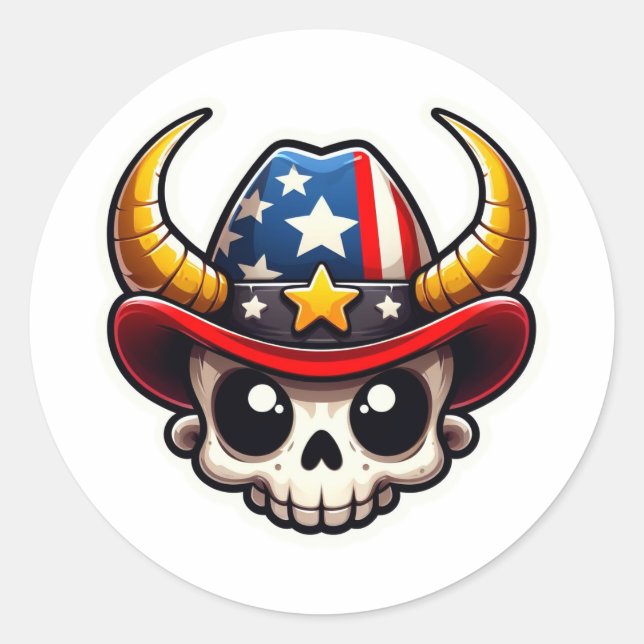 American Cowboy: Horned Skull, cowboy carter Classic Round Sticker (Front)