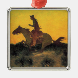 American Cowboy Horse Rider Against the Sunset Metal Tree Decoration