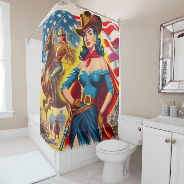 American Cowgirl Pin-up Shower Curtain (In Situ)