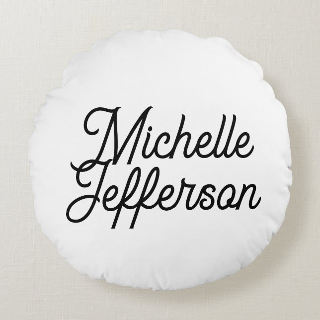 American Creative Trendy White Black Calligraphy Round Cushion (Front)