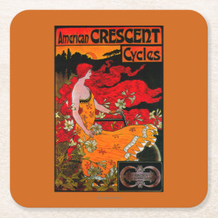American Crescent Vintage PosterEurope Square Paper Coaster