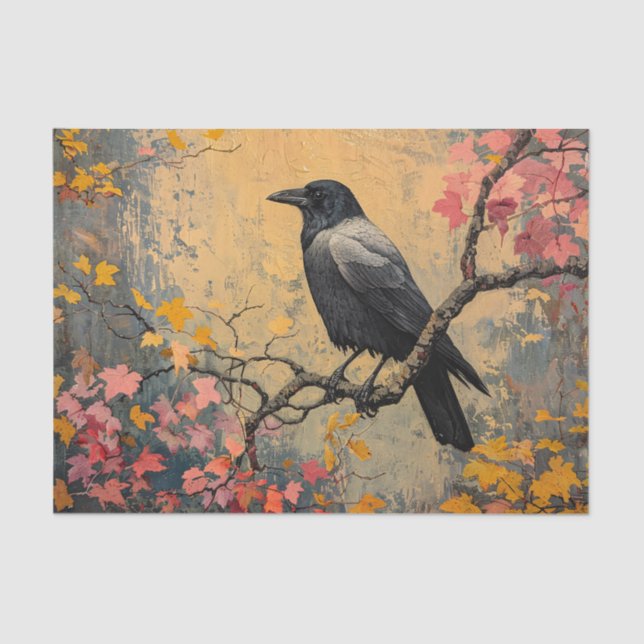 American Crow Autumn Foliage Painting Decoupage Tissue Paper (Front)