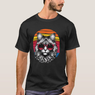 American Curl Cat Retro Vintage Sunset Sunglasses T-Shirt