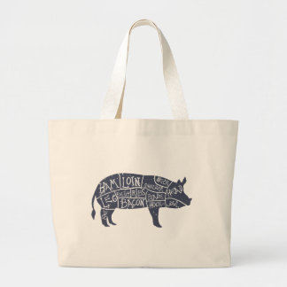 American cuts of pork, vintage typographic large tote bag