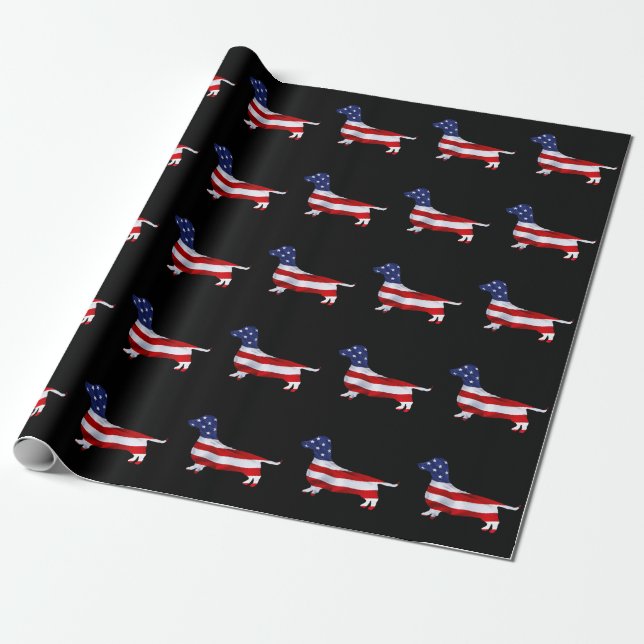 American Dachshund on Black Wrapping Paper (Unrolled)
