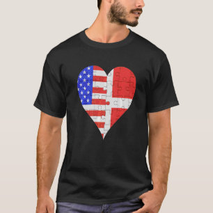 American Danish Flag Heart T-Shirt