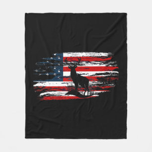 American Deer Hunter Patriotic Vintage US Flag Hun Fleece Blanket
