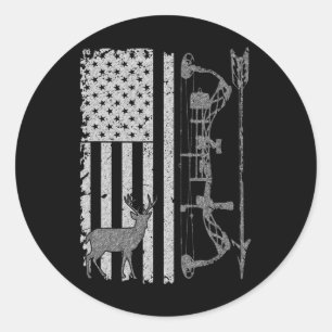 American Deer Hunting Bow Hunter Flag Accessories Classic Round Sticker