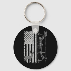 American Deer Hunting Bow Hunter Flag Accessories Key Ring
