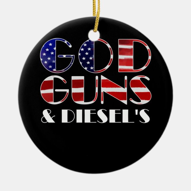 American Diesel Truck Owners God Guns & Diesels Ceramic Tree Decoration (Front)