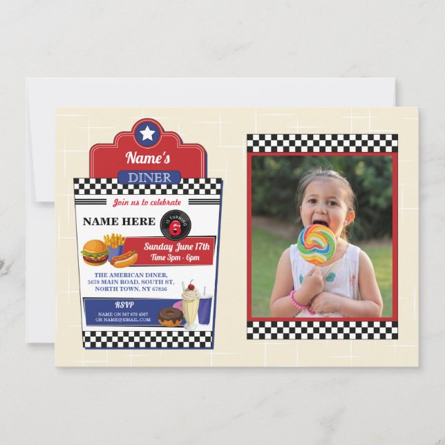 American Diner Birthday Party Burger 1950's Photo Invitation (Front)