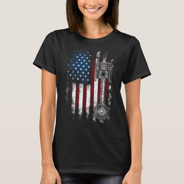 American Distressed Flag Piston Muscle-Car Piston T-Shirt (Front)