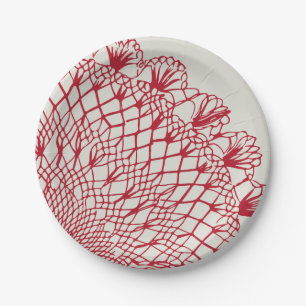 American Doily & Lace, 10, Red on Cream Paper Plate
