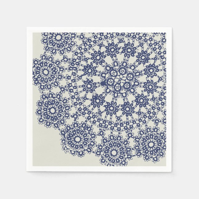 American Doily & Lace, 12, Blue On Cream Paper Pla Napkin (Front)