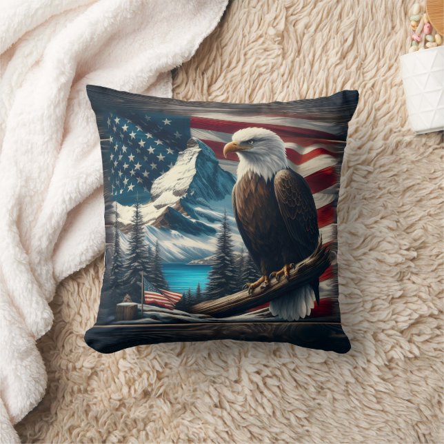 American Eagle Against Mountain Landscape Cushion (Blanket)