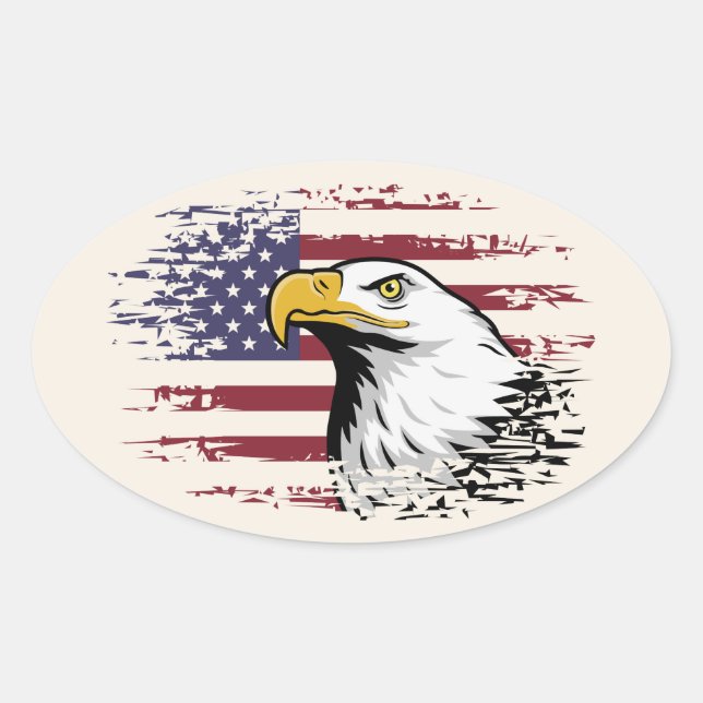 American eagle against USA flag background. Oval Sticker (Front)